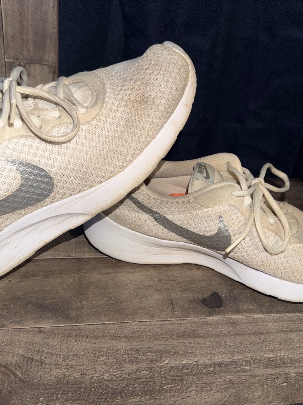 Nike Tanjun Women's White Mesh Sneakers with Silver Swoosh